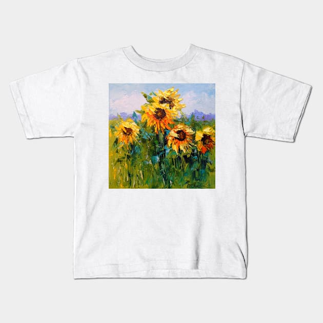 Sunflowers in the wind Kids T-Shirt by OLHADARCHUKART